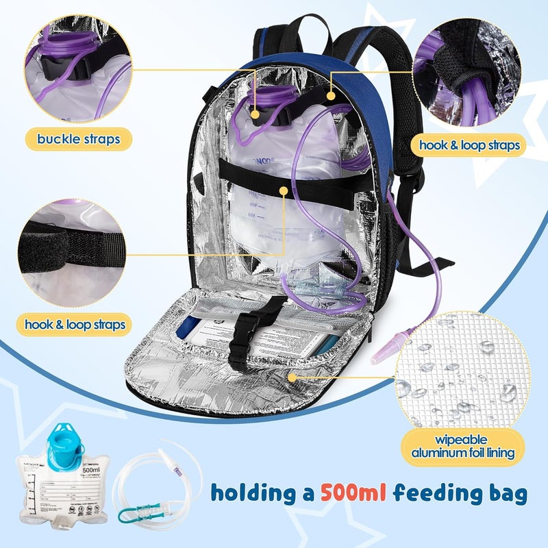 LUXJA Feeding Tube Backpack Fits 500ml Bag and Enteral Feeding Pump (Compatible with EnteraLite Infinity and Kangaroo Joey), Feeding Tube Bag for G Tube, J Tube and GJ Tube, Blue - Image 2